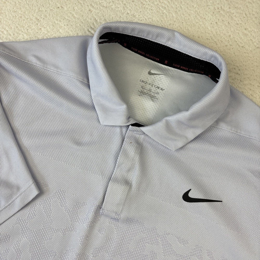 NIKE 'Tiger Woods Dri-FIT ADV Camo Polo' Mens XL Purple Snap Button Performance